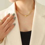 Trendy 18K Gold Plated Stainless Steel Jewelry Figaro Chain Link Cute Love Heart Necklace for Women