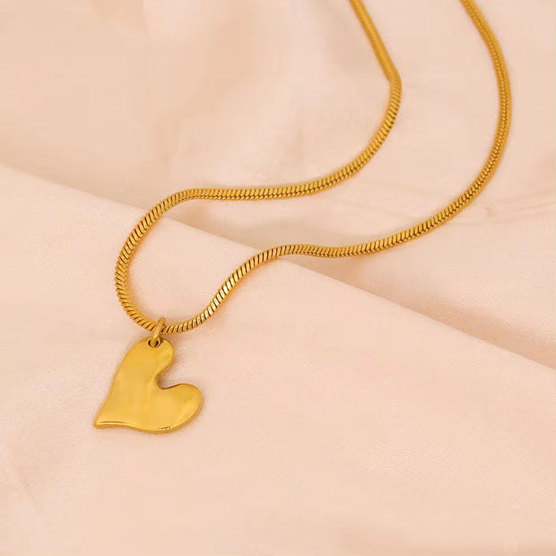 Temperament Heart Pendant Chain Necklace for Women Stainless Steel Stylish Choker 18 K Jewelry Waterproof Party Gift