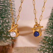 Valentine Gift Water Drop Natural Stone Necklace 18K Gold Plated Stainless Steel Paper Clip Chain Necklace