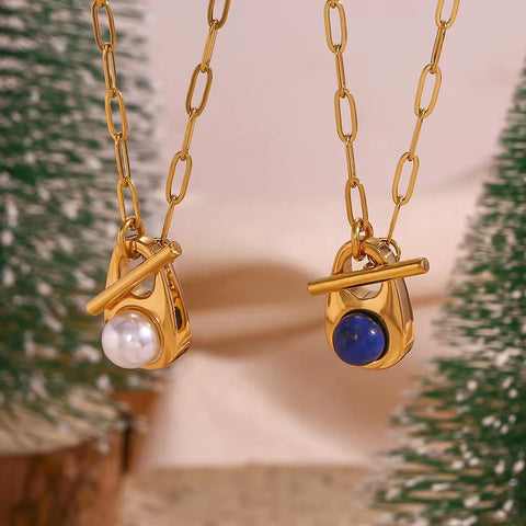 Valentine Gift Water Drop Natural Stone Necklace 18K Gold Plated Stainless Steel Paper Clip Chain Necklace