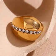 Water Drop Crystal Rhinestone Statement Rings Gold Plated Jewelry Waterproof Stainless Steel Rings