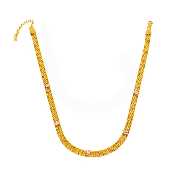 Vintage Collar Necklace Stainless Steel 18K Gold Plated Statement Clavicle Chain Mesh Chain Zircon Baguette Choker