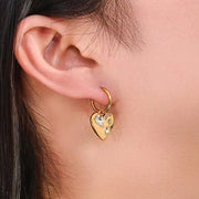 Tarnish Free Shining Zircon Jewelry Heart Drop Earrings Gold Plated Jewelry Stainless Steel Gold Hoop Earring