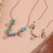 Turquoise Jewelry Imitation Pearl Evil Eye Jewelry Gold Plated Stainless Steel Charm Necklace