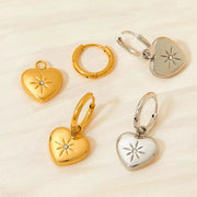 Wholesale Custom Pvd 18K Gold Plated Stainless Steel Jewelry North Star Heart Dangle Charm Hoop Earrings