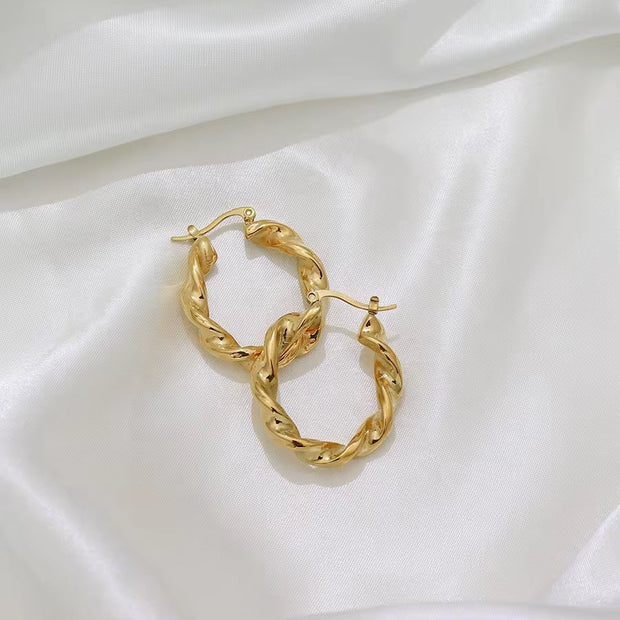 Unique Wave Spiral Stainless Steel 18K Gold Plated Hoop Earrings for Women