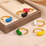 Valentines Day Gift Colorful Enamel Ring Water Drop Open Rings Jewelry Women Gold Plated Stainless Steel Jewelry