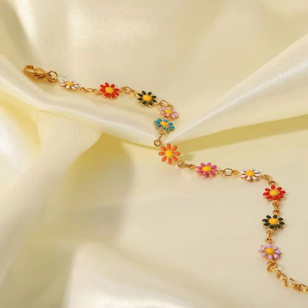 18K Gold Plated Stainless Steel Bracelets for Women Colorful Daisy Chain Bracelet for Women