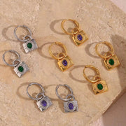 Vintage 18K Gold Plated Zircon Lock Shape Drop Earrings Stainless Steel Women Drop Earring