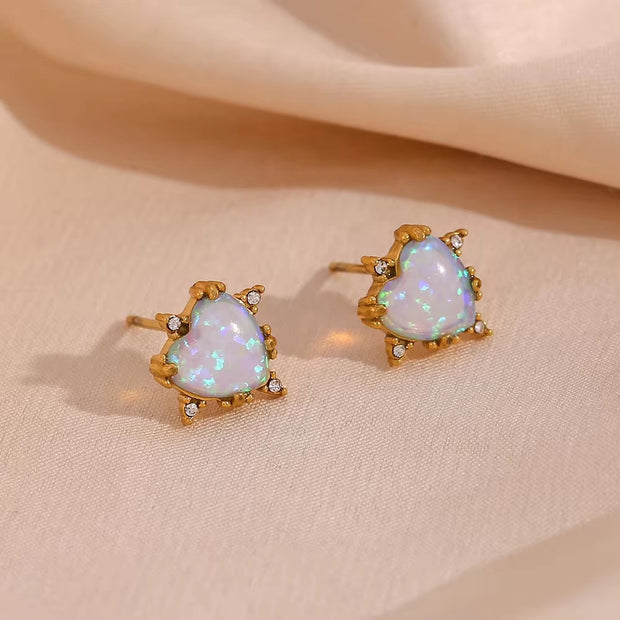 2024 Jewelry Heart Shape Opal Necklace Stainless Steel Jewelry Set for Women 18K Gold Plated Necklace Bracelet Earring