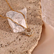 Tarnish Free Square Pearl & Zircon Pendant Necklace 18K Gold Plated Stainless Steel Necklace for Women