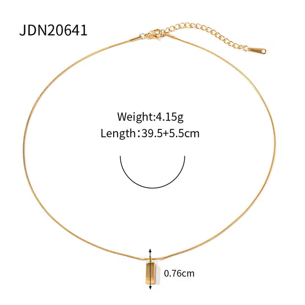 Waterproof 18K PVD Gold Plated Thin Snake Chain Simple Stainless Steel Brick Square Pendant Necklace for Women