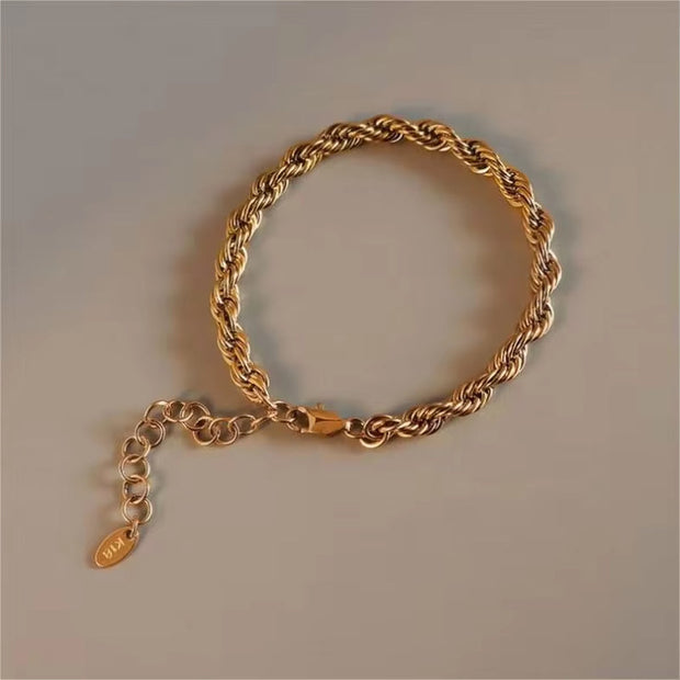 Twisted Rope Chain 18K Gold Stainless Steel Bracelet Femme Ladies