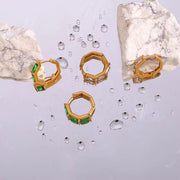 18K Gold Plated Shining Zircon Hoop Earring Tarnish Free Bamboo Shape Stainless Steel Huggies Hoop Earring