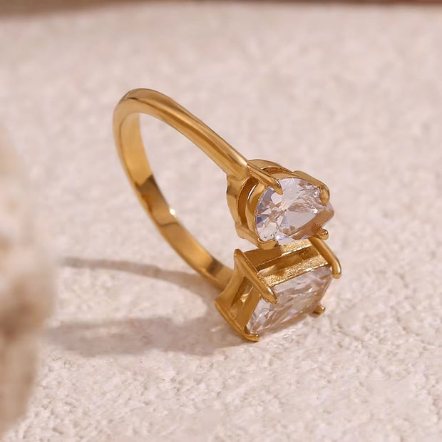 Water Drop Zircon Rings Shining Gold Plated Jewelry Valentine Couple Jewelry Stainless Steel Rings