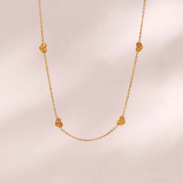 18K Gold Plated Sunburst Heart Shape Chain Choker Necklace Tarnish Free Stainless Steel Necklace