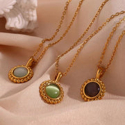 Vintage Jewelry Colorful Stone Pendant Necklace 18K Gold Plated Sunflower Shape Stainless Steel Necklace