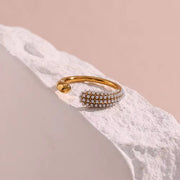 Wholesale Fine Jewelry 18K Gold Plated Stainless Steel Cz Diamond Finger Ring Gold Weeding Band Ring Adjustable Open Ring