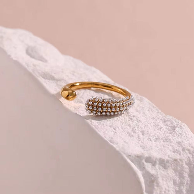 Wholesale Fine Jewelry 18K Gold Plated Stainless Steel Cz Diamond Finger Ring Gold Weeding Band Ring Adjustable Open Ring