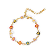 18K Gold Plated Stainless Steel Bracelets for Women Colorful Daisy Chain Bracelet for Women