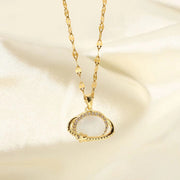 Women Jewelry Zircon Planet Eearth Cat Eye Opal Stone Pendant Necklaces 18K Gold Chain Choker Stainless Steel Necklace