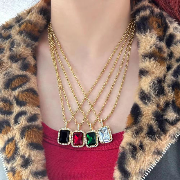 UEENSET Elegant Cubic Square Zircon Stainless Steel Pendant Necklace Charm Women'S Gold Plated Iced Out Neck Jewelry Waterproof