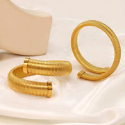 Trendy 304L Stainless Steel Cuff Bangle Unusual Men Women Textured 18K Gold Color Bracelet Daily Jewelry High Quality