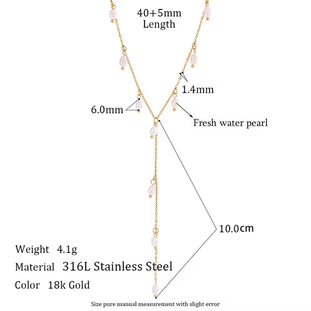 Valentines Fresh Water Pearls Tassel Necklace 18K Gold Plated Stainless Steel Chain Charm Necklace