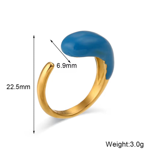 Valentines Day Gift Colorful Enamel Ring Water Drop Open Rings Jewelry Women Gold Plated Stainless Steel Jewelry