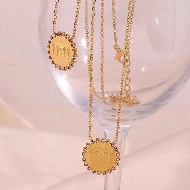 Trending Sun Flower Necklace Crystal Rhinestone Jewelry Angel Number 11:11 Necklace for Women