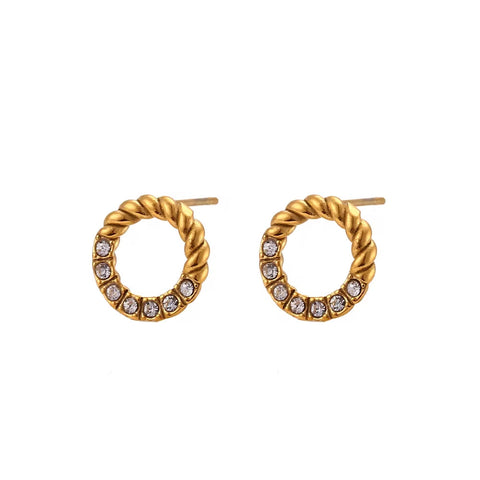 Vintage Twisted Zircon & Pearl Stud Earring 18K Gold Plated Stainless Steel Earring Women Jewelry