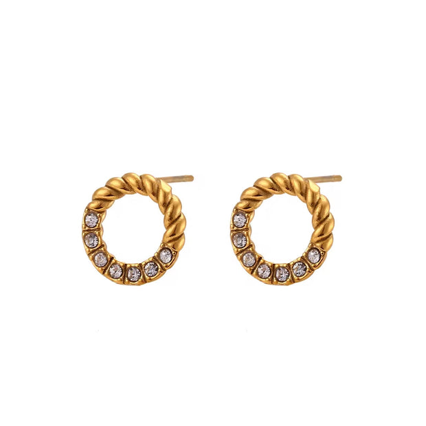Vintage Twisted Zircon & Pearl Stud Earring 18K Gold Plated Stainless Steel Earring Women Jewelry