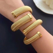 Trendy 304L Stainless Steel Cuff Bangle Unusual Men Women Textured 18K Gold Color Bracelet Daily Jewelry High Quality