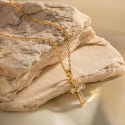 Vintage 18K Gold Plated Clear Cross Zircon Necklace Geometric Cubic Zirconia Crossed Pendant Necklace