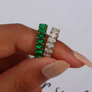 Vintage Baguette Oval Zircon Rings Jewelry Women 18K Gold Plated Stainless Steel Diamond Ring