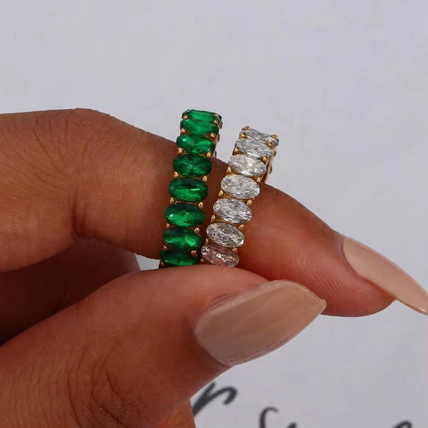 Vintage Baguette Oval Zircon Rings Jewelry Women 18K Gold Plated Stainless Steel Diamond Ring