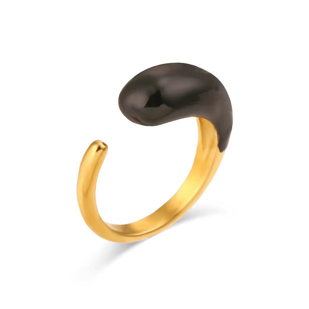 Valentines Day Gift Colorful Enamel Ring Water Drop Open Rings Jewelry Women Gold Plated Stainless Steel Jewelry