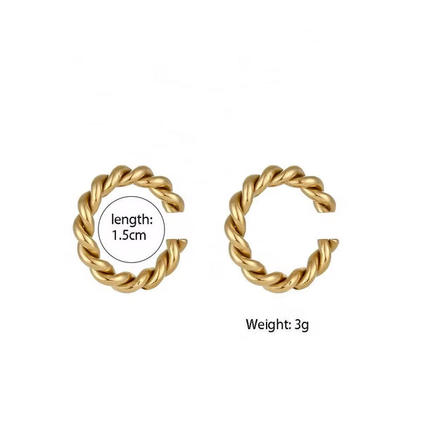 Tarnish Free Twisted 18K Gold Plated Ear Cuff Earrings Stainless Steel No Piercing Clip on Earrings