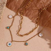 Turquoise Evil Eye Charm Necklace Double Layer Chain Necklace Gold Plated Stainless Steel Jewelry