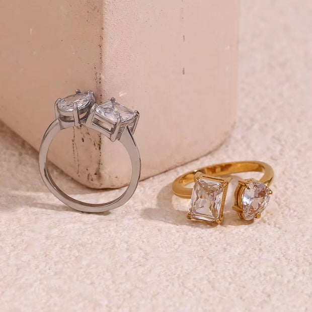 Water Drop Zircon Rings Shining Gold Plated Jewelry Valentine Couple Jewelry Stainless Steel Rings