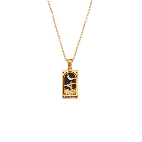 Trendy Square Colorful Enamel Zircon Tarot Cards Pendant Necklace 18K Gold Plated Stainless Steel Necklaces for Women