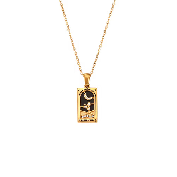 Trendy Square Colorful Enamel Zircon Tarot Cards Pendant Necklace 18K Gold Plated Stainless Steel Necklaces for Women