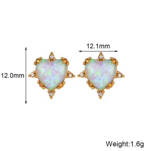 2024 Jewelry Heart Shape Opal Necklace Stainless Steel Jewelry Set for Women 18K Gold Plated Necklace Bracelet Earring