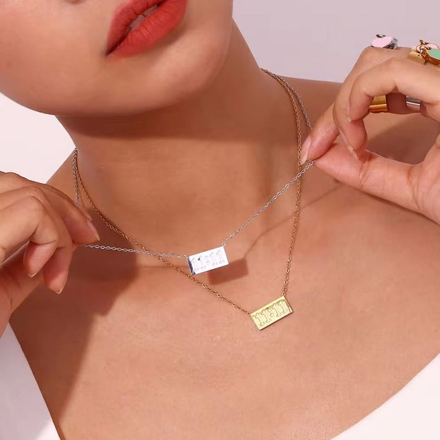11:11 Number Bar Pendant Necklace Tarnish Free 18K Gold Plated Stainless Steel Necklace