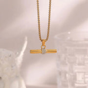 Trendy 18K Gold Plated Snake Chain Micro Pave Zircon Bar Pendant Necklace Stainless Steel Necklace for Women