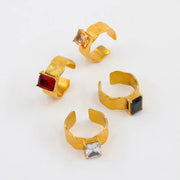 18K Gold Plated Stainless Steel Cubic Zirconia Rings Adjustable Open Shiny Cz Zircon Stone Wedding Band Ring