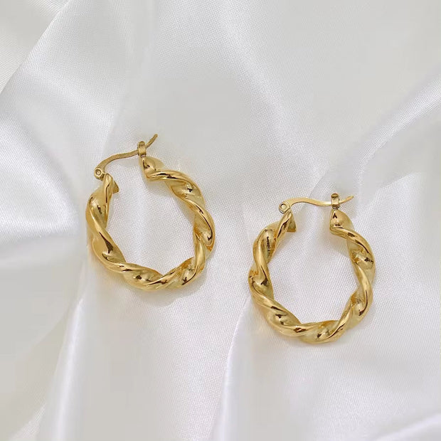 Unique Wave Spiral Stainless Steel 18K Gold Plated Hoop Earrings for Women