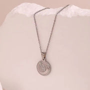 Vintage round Sunburst Texture Moon Star Zircon Pendant Necklace Stainless Steel Necklace Design Jewelry