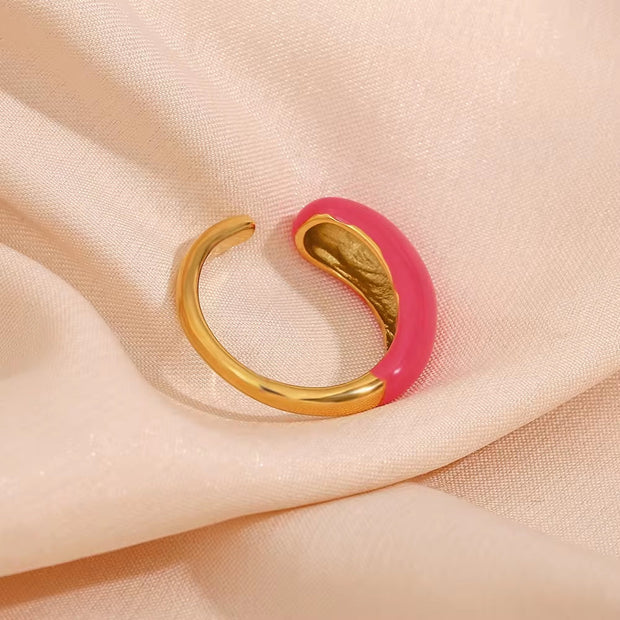 Valentines Day Gift Colorful Enamel Ring Water Drop Open Rings Jewelry Women Gold Plated Stainless Steel Jewelry
