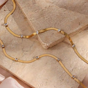 18K Gold Plated Stainless Steel Snake Chain Necklace Zircon Charm Choker Necklace
